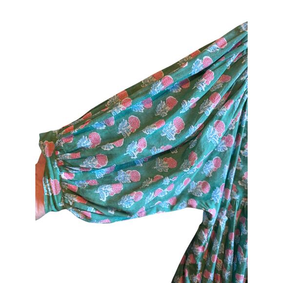 Ella Gray CottageCore Dress Pink Floral on Emarald Green 3/4 Balloon Sleeve XXL - Picture 3 of 11